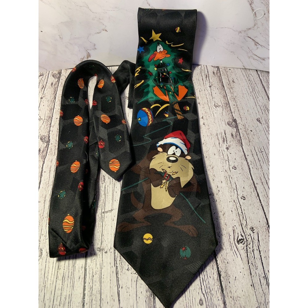 Looney Tunes Christmas Tie Mens Necktie Tasmanian Devil Daffy Duck 1996 Vintage